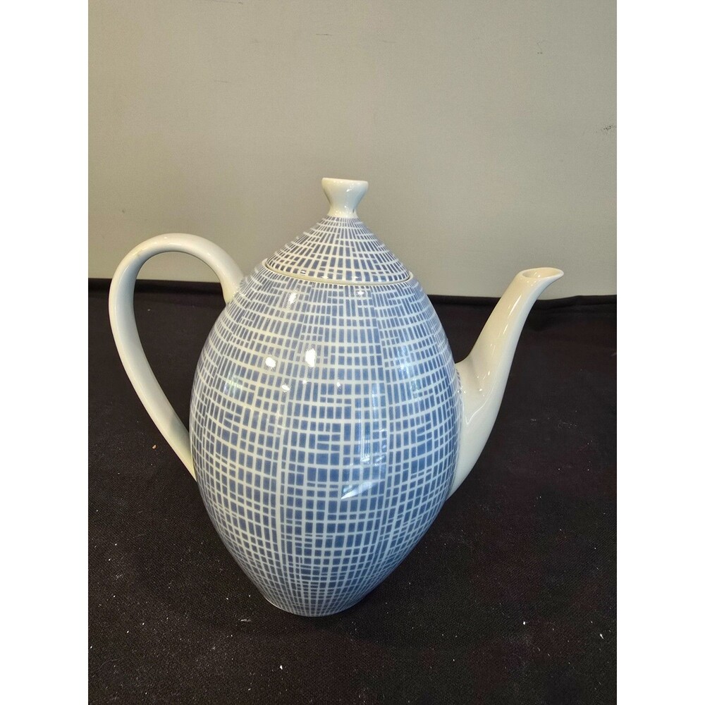 Arzberg Form 2000 Coffee Pot – Blue Grid – German Porcelain – Vintage Modernist